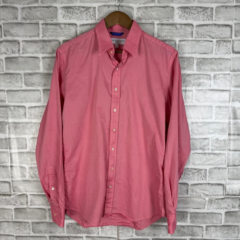 Teddy Stratford NYC Mens Pink Zip-Fit Button Down Shirt Cotton Size 41-42 L